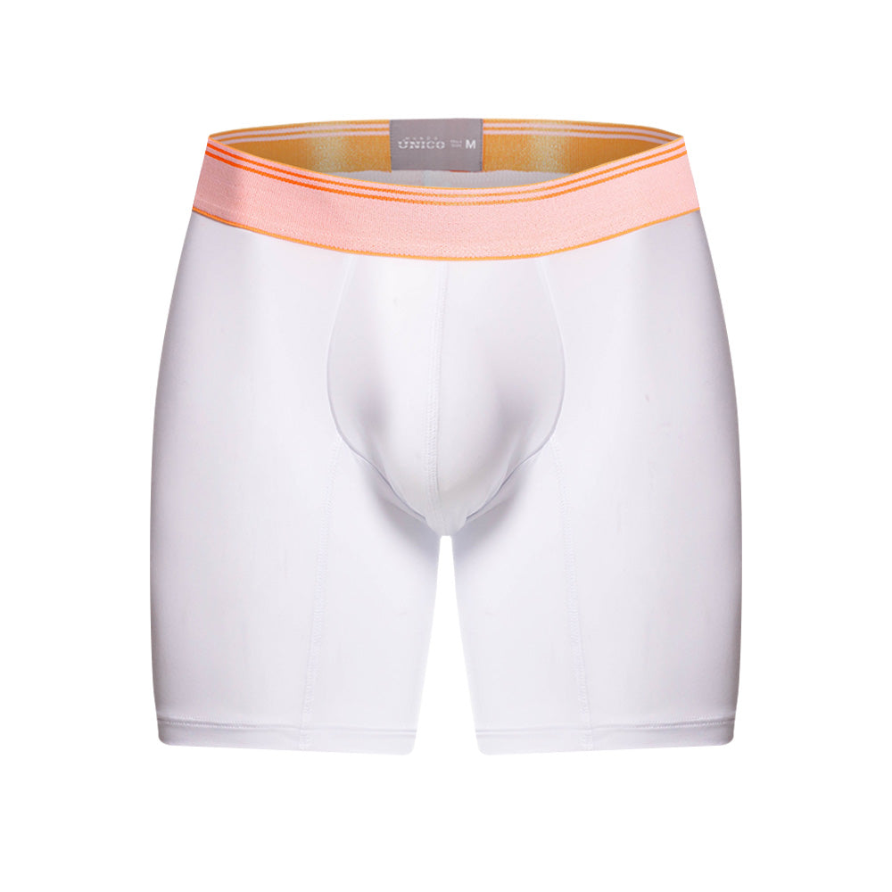 Mundo Unico Men's Microfiber Mid-Length Boxer Briefs - Toronja White with Neon Orange Details