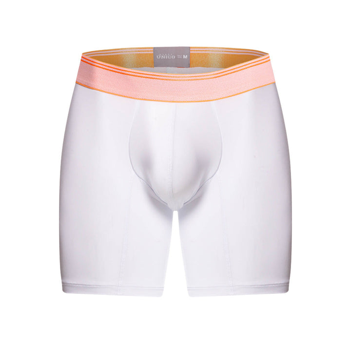 Mundo Unico Men's Microfiber Mid-Length Boxer Briefs - Toronja White with Neon Orange Details