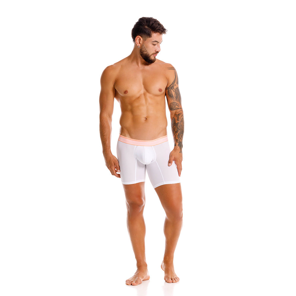 Mundo Unico Men's Microfiber Mid-Length Boxer Briefs - Toronja White with Neon Orange Details