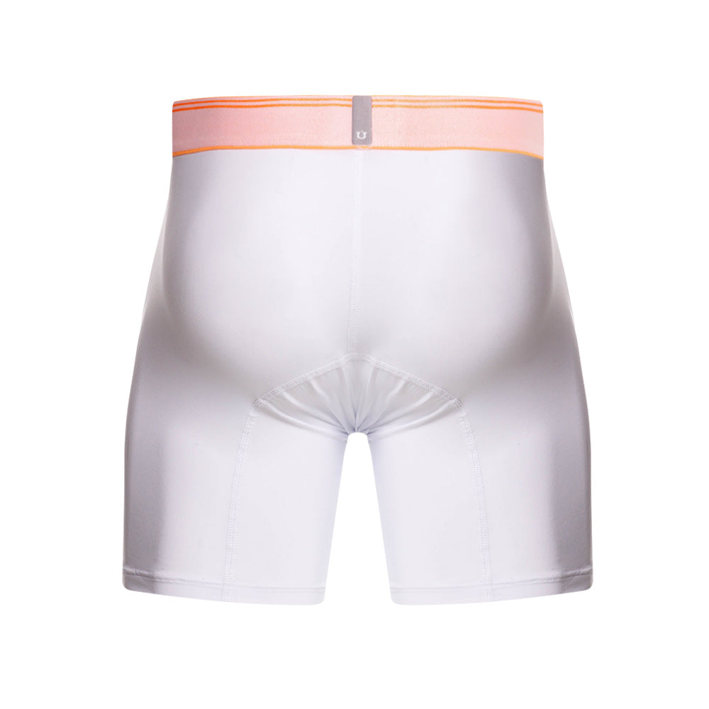 Mundo Unico Men's Microfiber Mid-Length Boxer Briefs - Toronja White with Neon Orange Details