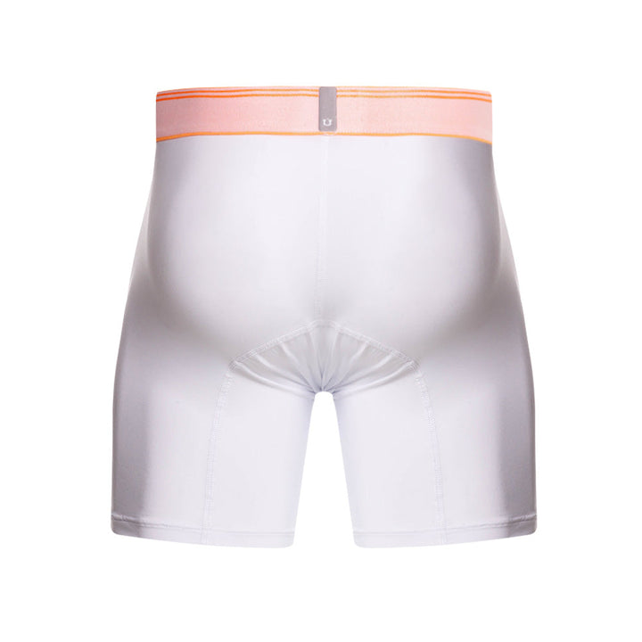 Mundo Unico Men's Microfiber Mid-Length Boxer Briefs - Toronja White with Neon Orange Details