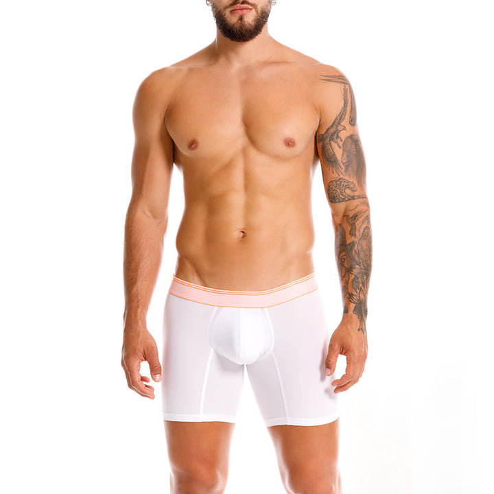 Mundo Unico Men's Microfiber Mid-Length Boxer Briefs - Toronja White with Neon Orange Details