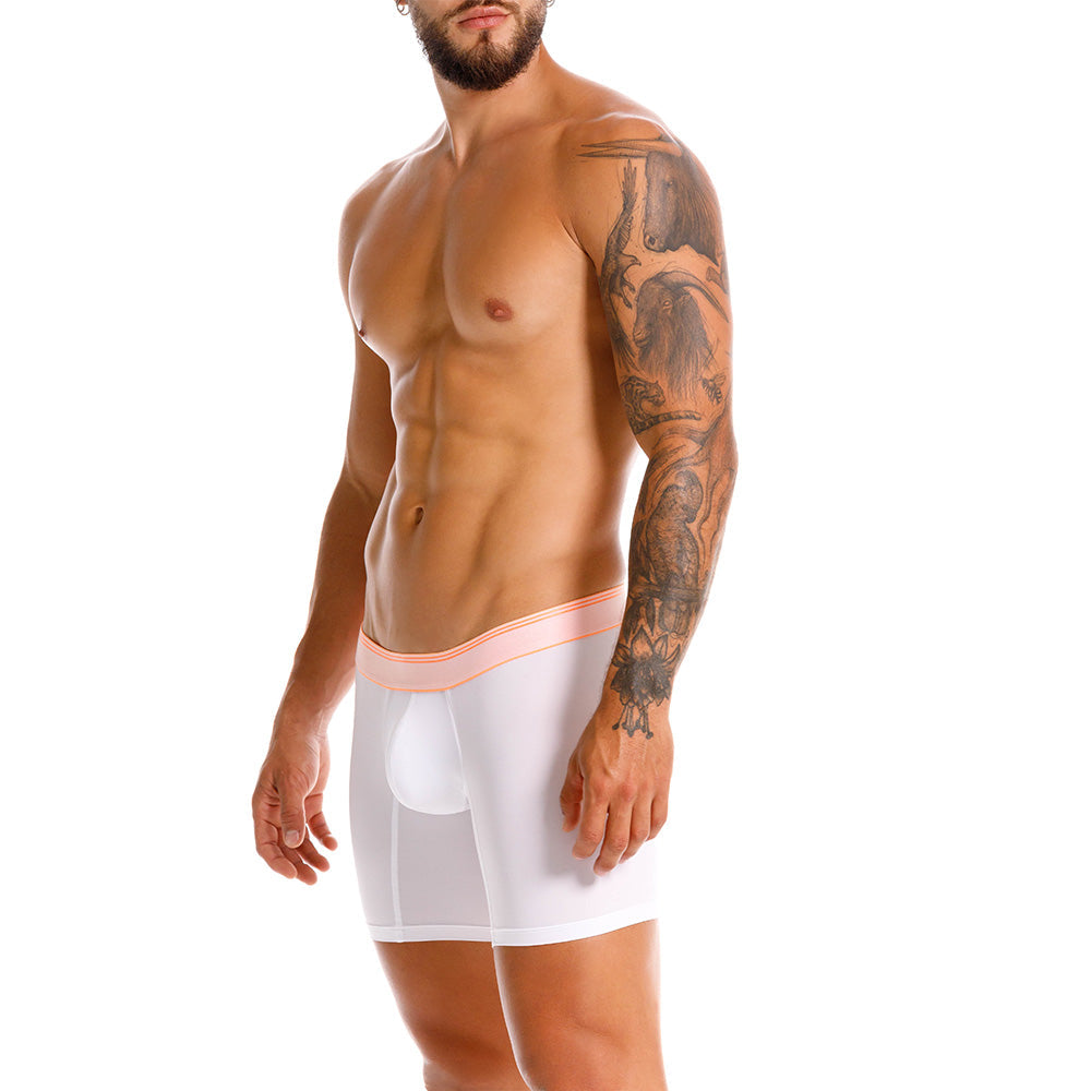 Mundo Unico Men's Microfiber Mid-Length Boxer Briefs - Toronja White with Neon Orange Details
