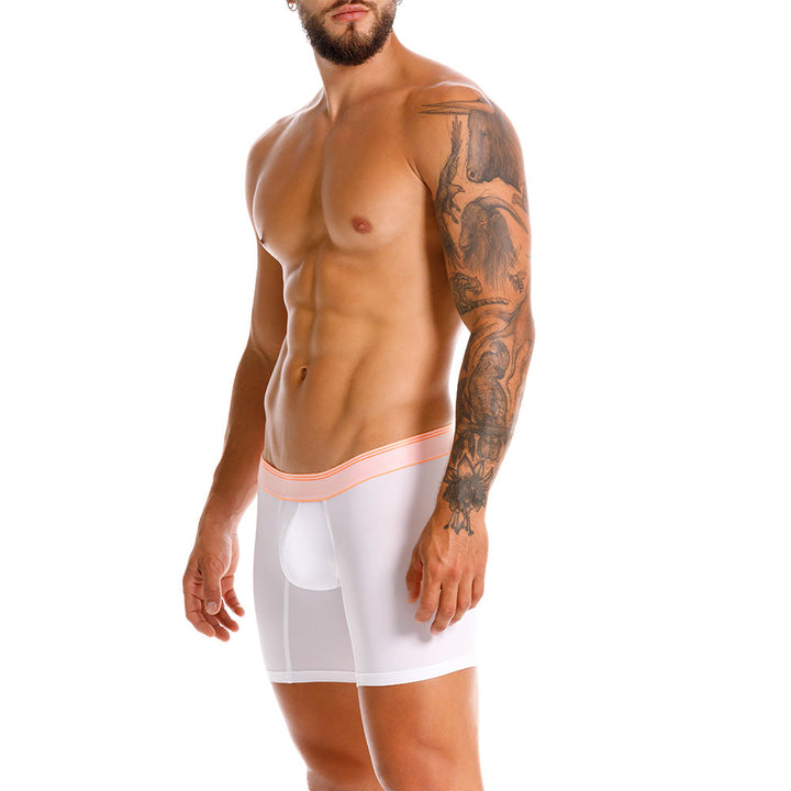Mundo Unico Men's Microfiber Mid-Length Boxer Briefs - Toronja White with Neon Orange Details