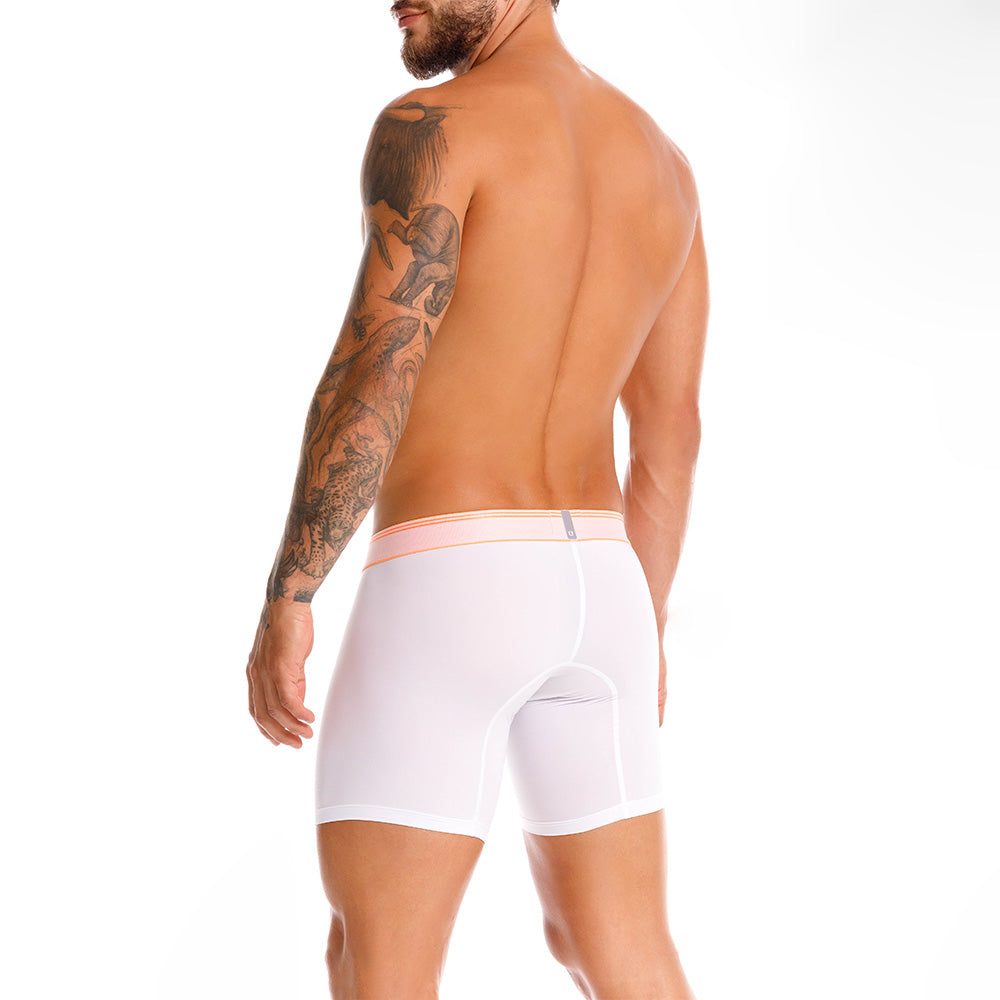 Mundo Unico Men's Microfiber Mid-Length Boxer Briefs - Toronja White with Neon Orange Details