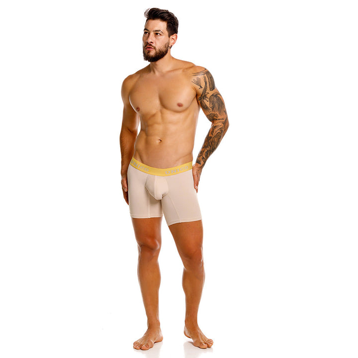 Unico Tuxtla Men's Mid-Length Boxer Brief - Sand Microfibre with Yellow Trim