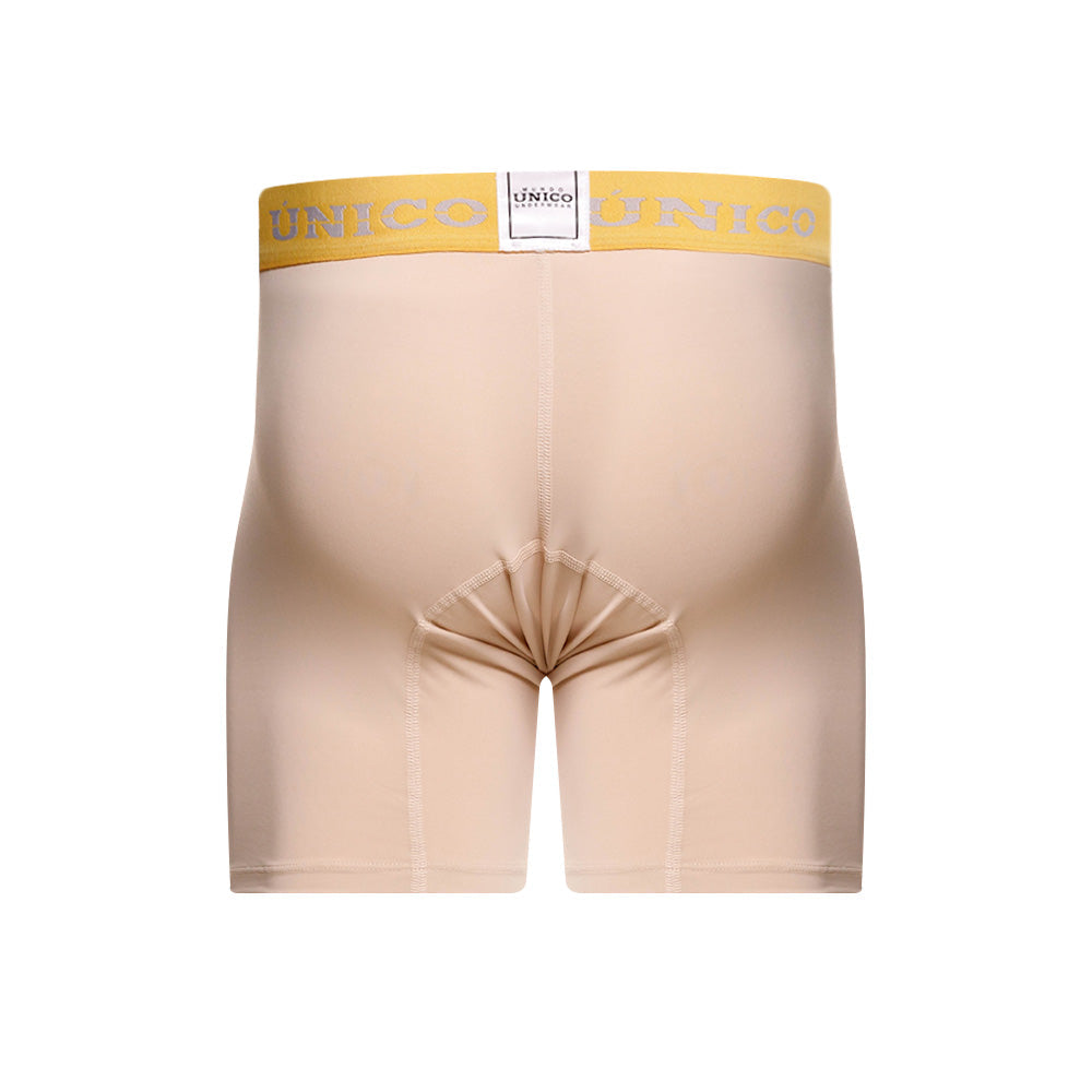 Unico Tuxtla Men's Mid-Length Boxer Brief - Sand Microfibre with Yellow Trim
