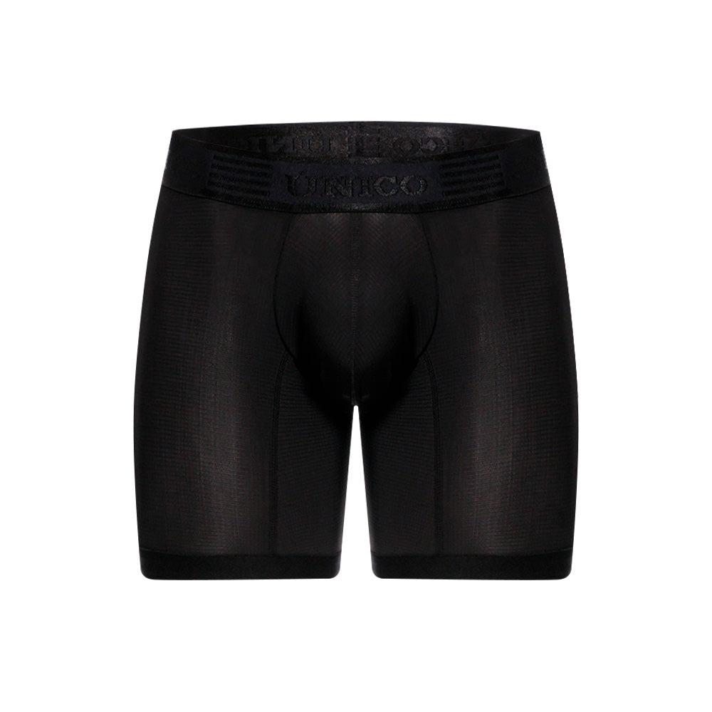 Mundo Unico Vital Men's Sport Mid-Length Boxer Briefs – Black Microfiber Athletic Underwear with Side Pocket