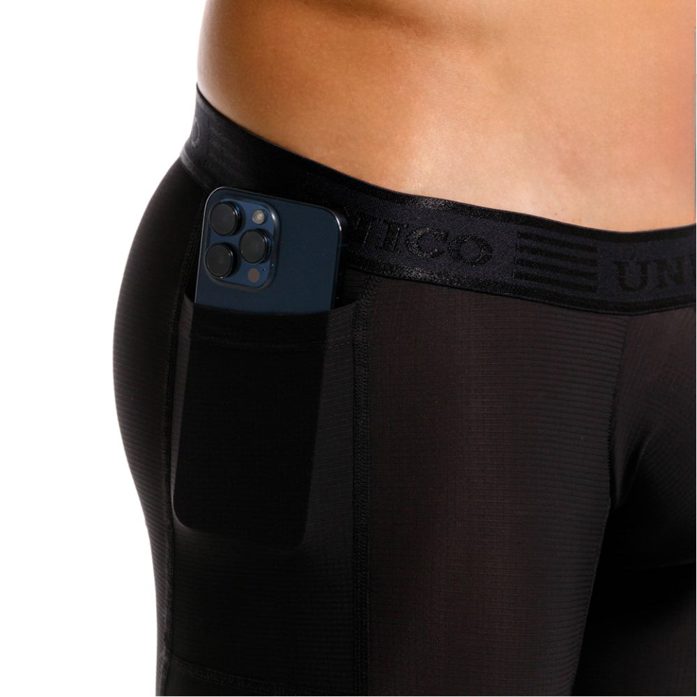 Mundo Unico Vital Men's Sport Mid-Length Boxer Briefs – Black Microfiber Athletic Underwear with Side Pocket