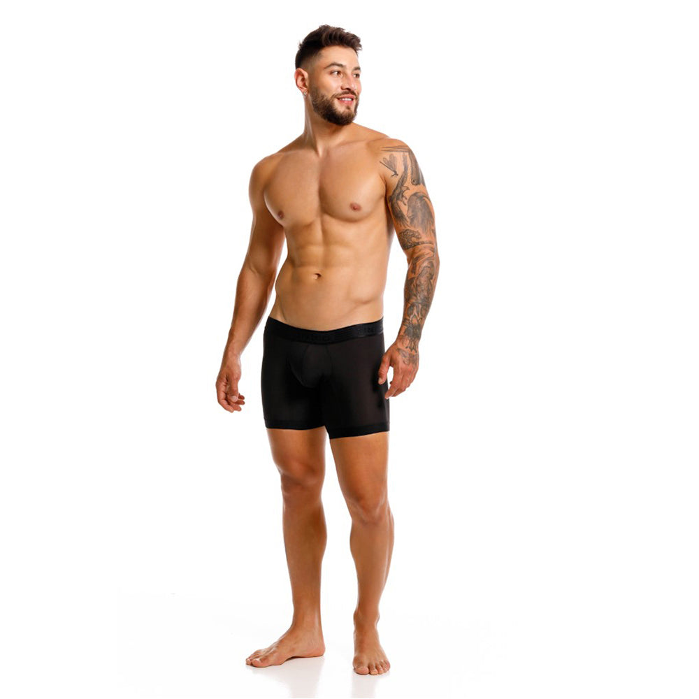 Mundo Unico Vital Men's Sport Mid-Length Boxer Briefs – Black Microfiber Athletic Underwear with Side Pocket