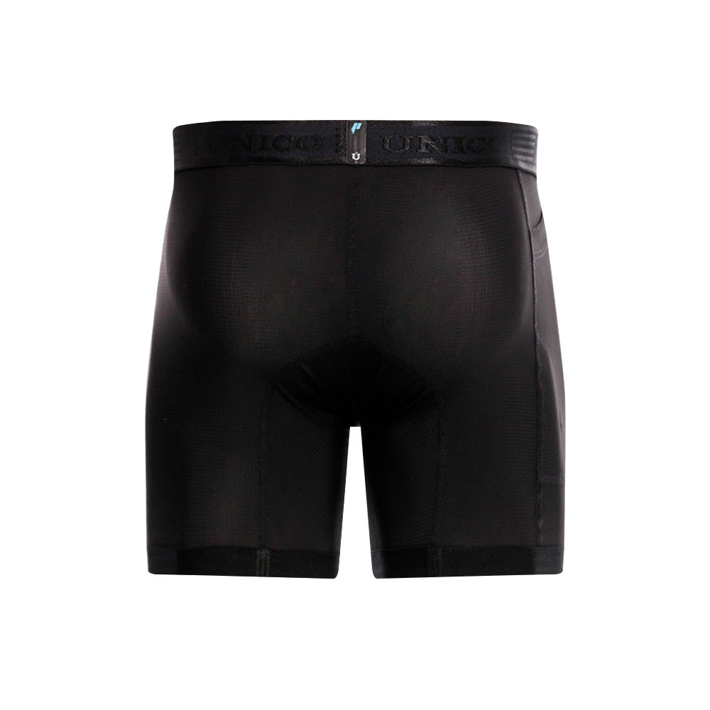Mundo Unico Vital Men's Sport Mid-Length Boxer Briefs – Black Microfiber Athletic Underwear with Side Pocket