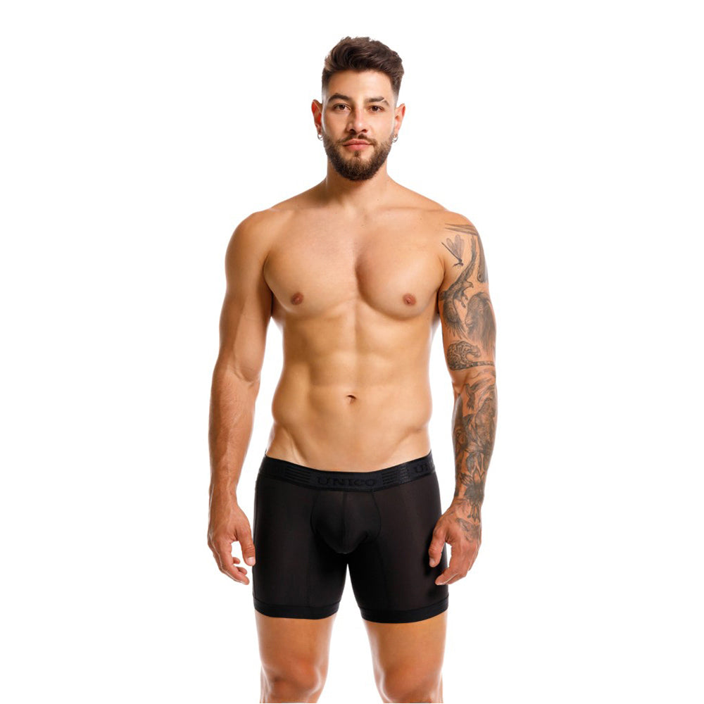Mundo Unico Vital Men's Sport Mid-Length Boxer Briefs – Black Microfiber Athletic Underwear with Side Pocket