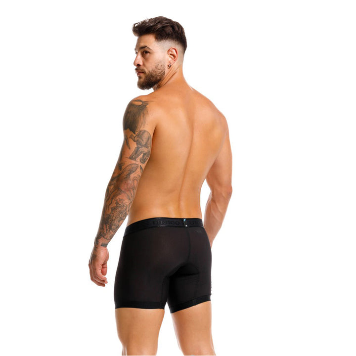 Mundo Unico Vital Men's Sport Mid-Length Boxer Briefs – Black Microfiber Athletic Underwear with Side Pocket