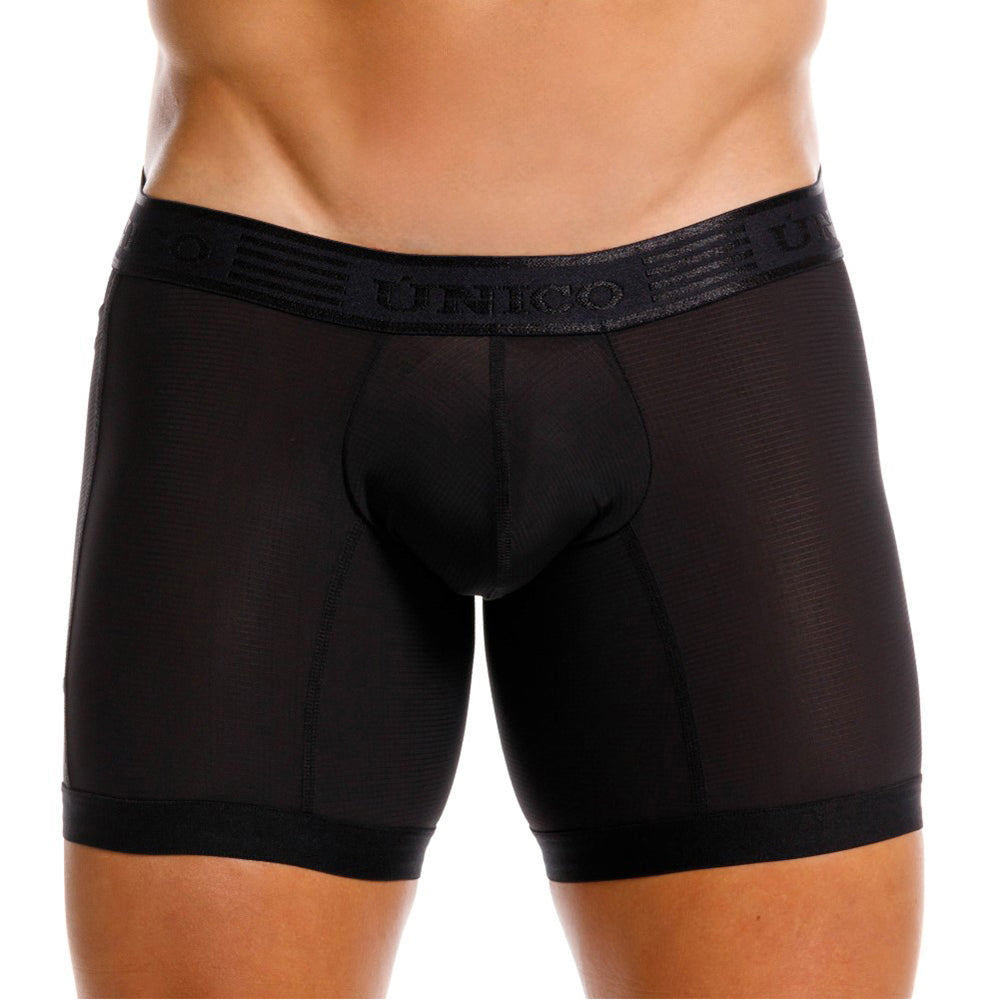 Mundo Unico Vital Men's Sport Mid-Length Boxer Briefs – Black Microfiber Athletic Underwear with Side Pocket