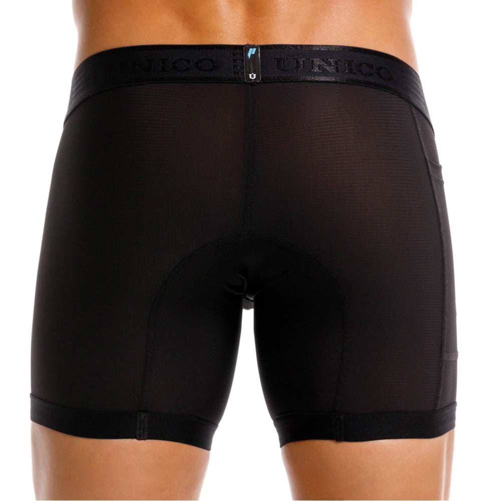 Mundo Unico Vital Men's Sport Mid-Length Boxer Briefs – Black Microfiber Athletic Underwear with Side Pocket
