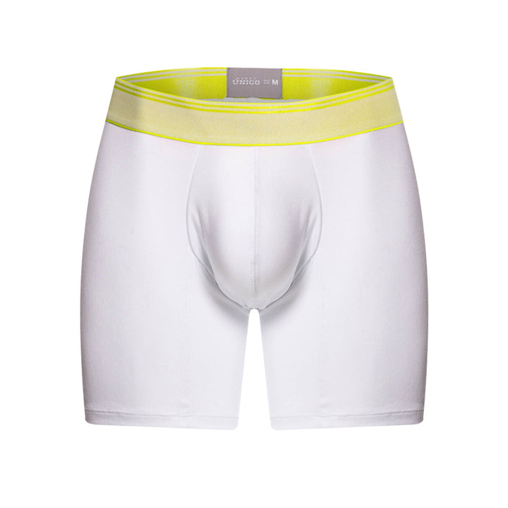 Mundo Unico Men's Pima Cotton Mid-Length Boxer Briefs - Yaca White with Neon Details