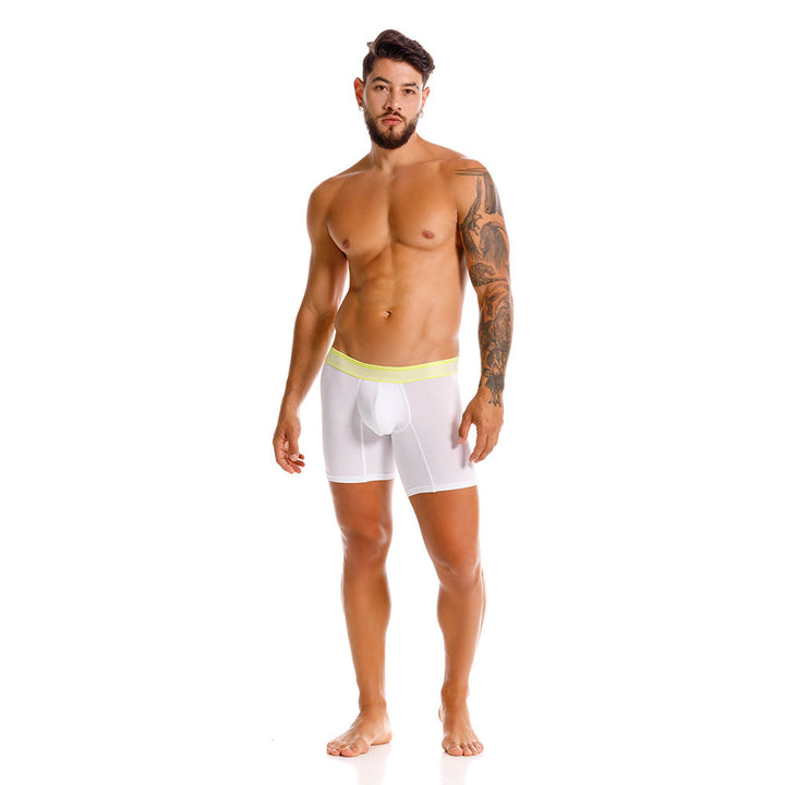 Mundo Unico Men's Pima Cotton Mid-Length Boxer Briefs - Yaca White with Neon Details