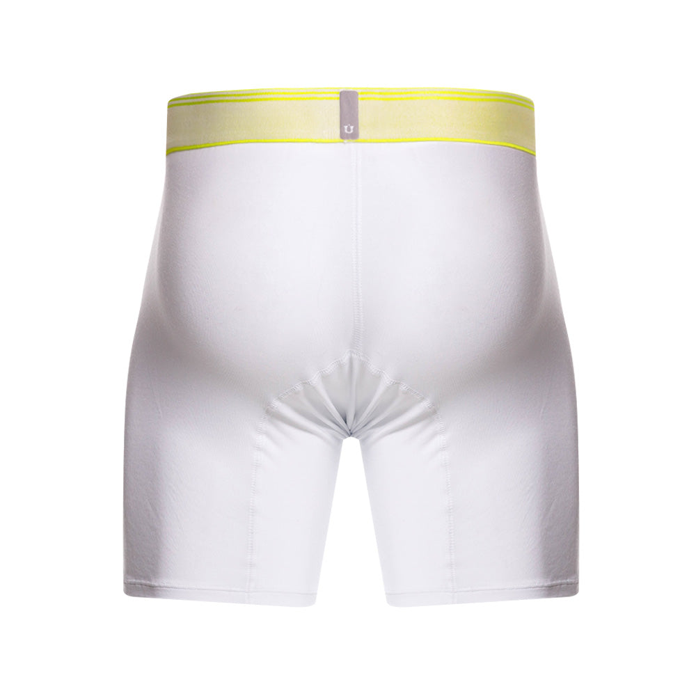 Mundo Unico Men's Pima Cotton Mid-Length Boxer Briefs - Yaca White with Neon Details