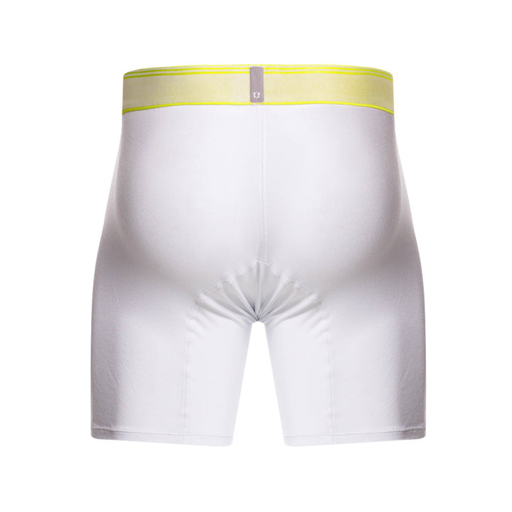 Mundo Unico Men's Pima Cotton Mid-Length Boxer Briefs - Yaca White with Neon Details