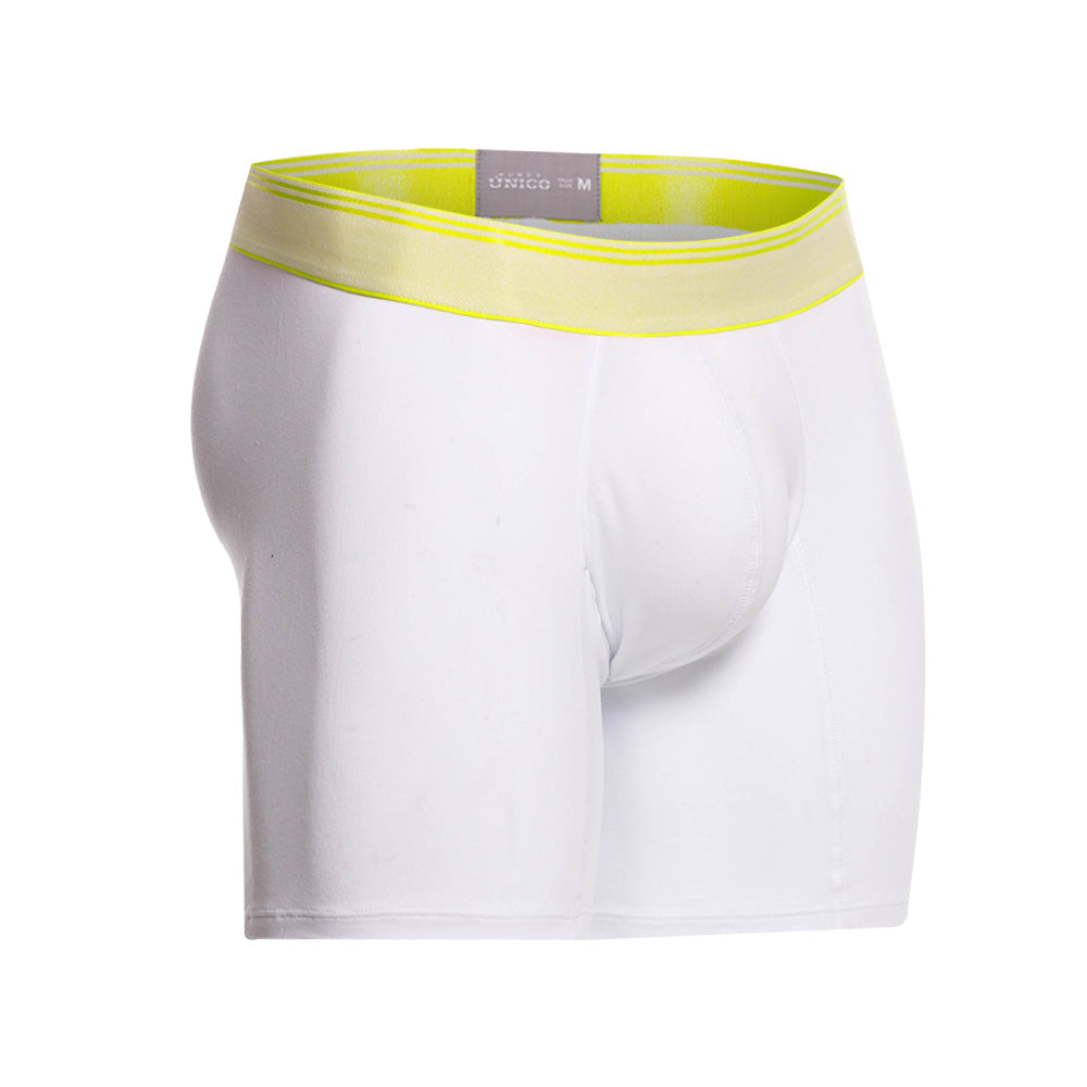 Mundo Unico Men's Pima Cotton Mid-Length Boxer Briefs - Yaca White with Neon Details