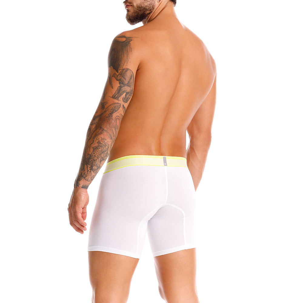 Mundo Unico Men's Pima Cotton Mid-Length Boxer Briefs - Yaca White with Neon Details