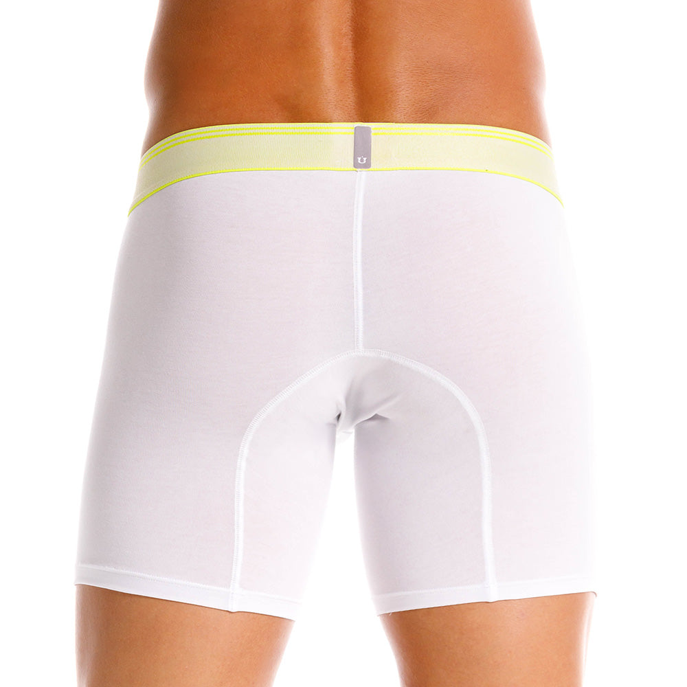 Mundo Unico Men's Pima Cotton Mid-Length Boxer Briefs - Yaca White with Neon Details