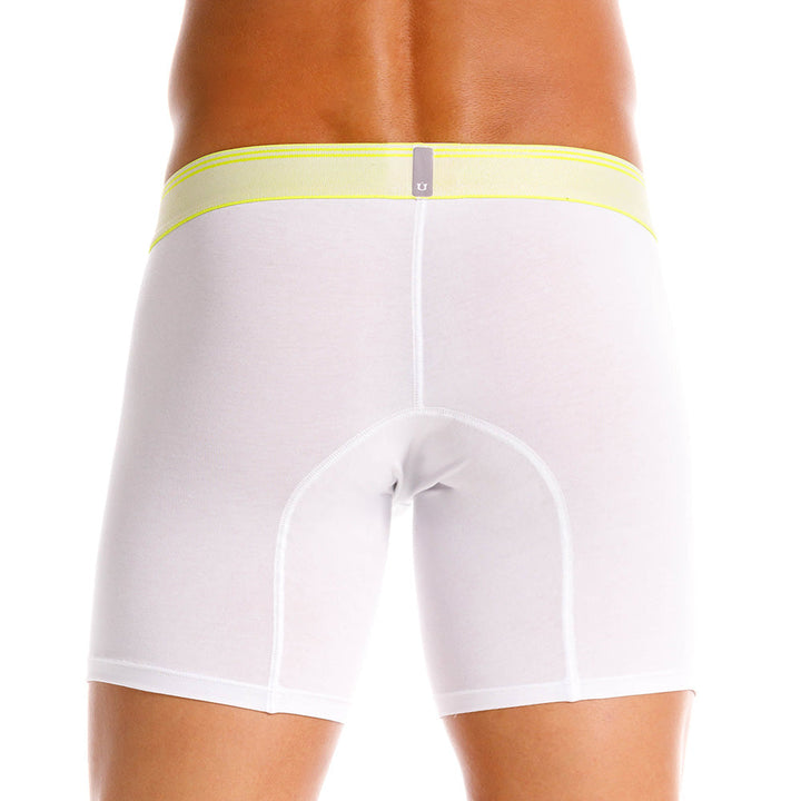 Mundo Unico Men's Pima Cotton Mid-Length Boxer Briefs - Yaca White with Neon Details