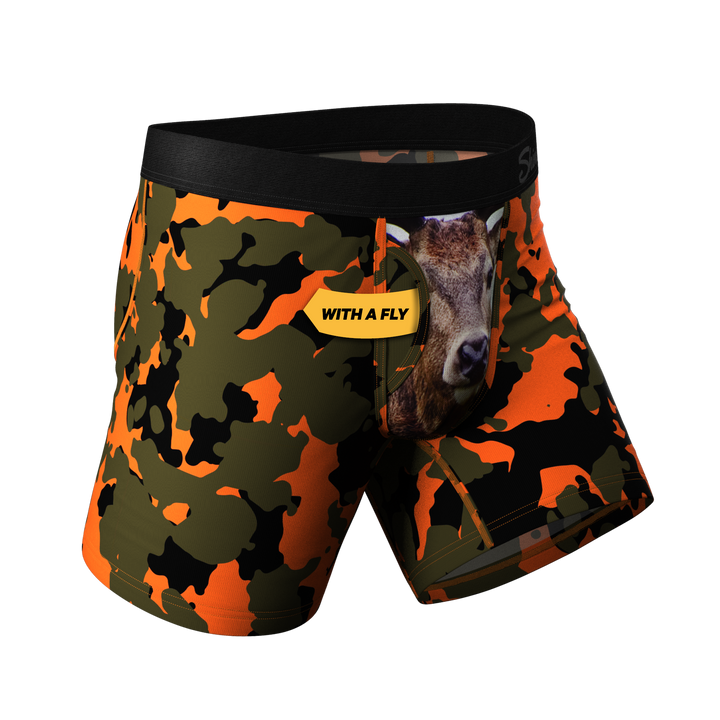 Shinesty "The Bambi Bunchers" Orange Camo Deer Ball Hammock® Pouch Underwear With Fly