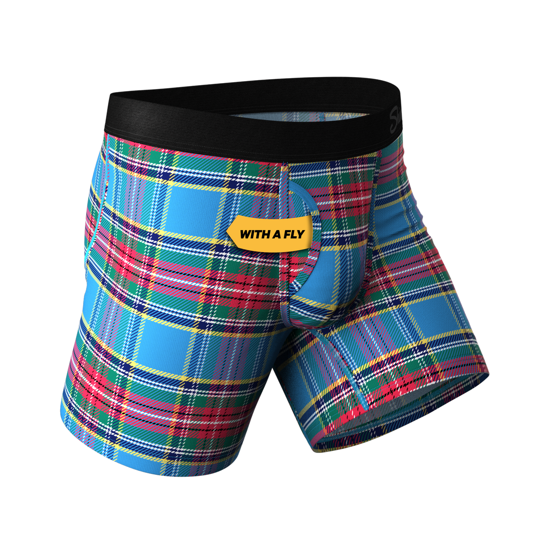 Shinesty The Crisscross Applesauce plaid Ball Hammock underwear with fly – men's plaid boxer briefs fly front