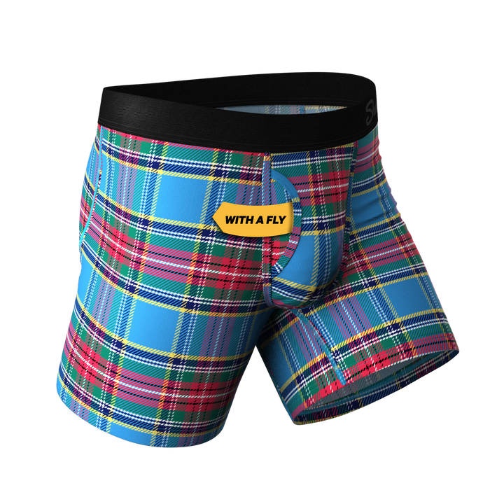 Shinesty The Crisscross Applesauce plaid Ball Hammock underwear with fly – men's plaid boxer briefs fly front