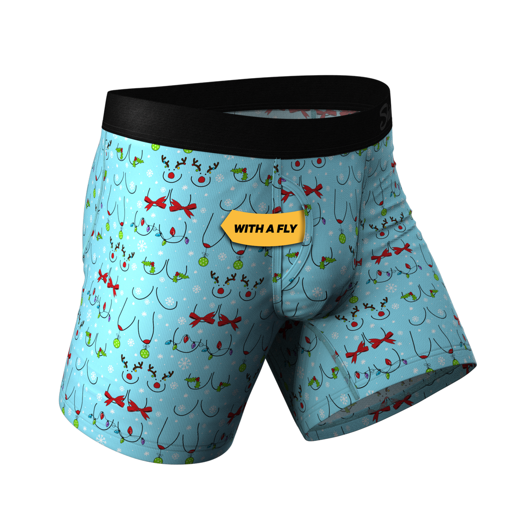 The Mistletits Underwear | Funny Christmas Bust Ball Hammock® Boxer Briefs with Fly