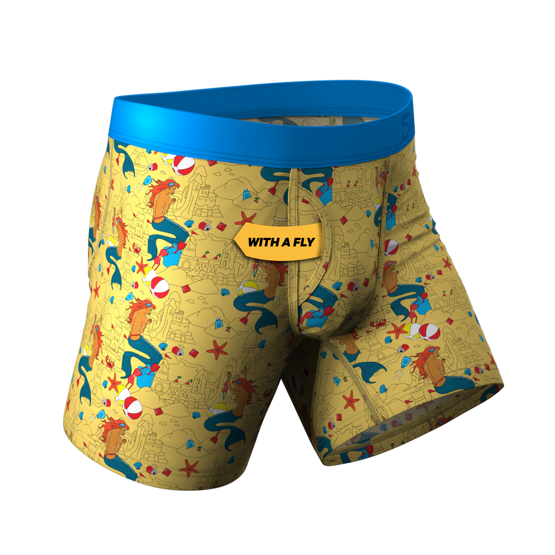 Shinesty The Nudie Beach Ball Hammock pouch underwear with fly – men's beach scene print boxer briefs