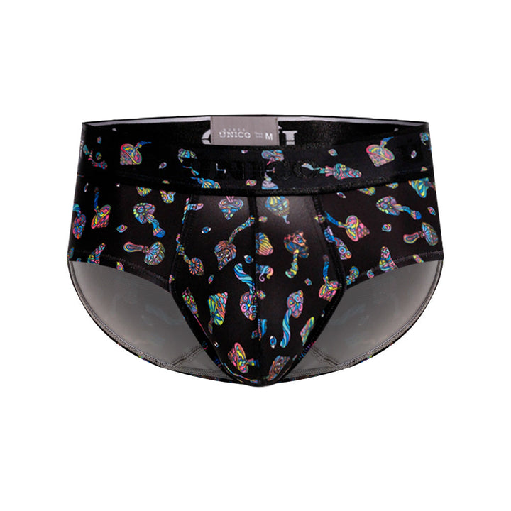 Mundo Único Black Mushrooms Brief | Colorful Microfiber Underwear w/ Urologist-Approved Pouch