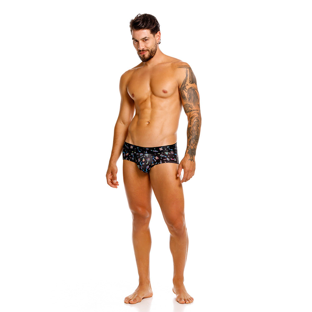 Mundo Único Black Mushrooms Brief | Colorful Microfiber Underwear w/ Urologist-Approved Pouch