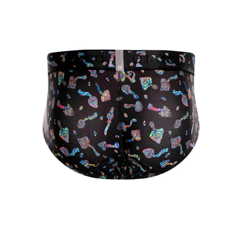 Mundo Único Black Mushrooms Brief | Colorful Microfiber Underwear w/ Urologist-Approved Pouch