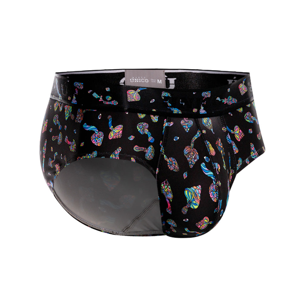 Mundo Único Black Mushrooms Brief | Colorful Microfiber Underwear w/ Urologist-Approved Pouch