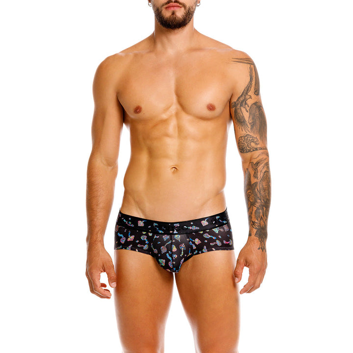 Mundo Único Black Mushrooms Brief | Colorful Microfiber Underwear w/ Urologist-Approved Pouch
