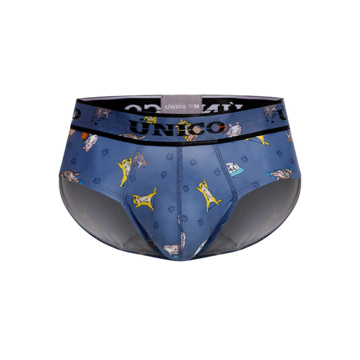 Mundo Unico Men’s Boxer Brief Micho Azul - Microfiber Boxer Briefs with Cat Print & Support Pouch