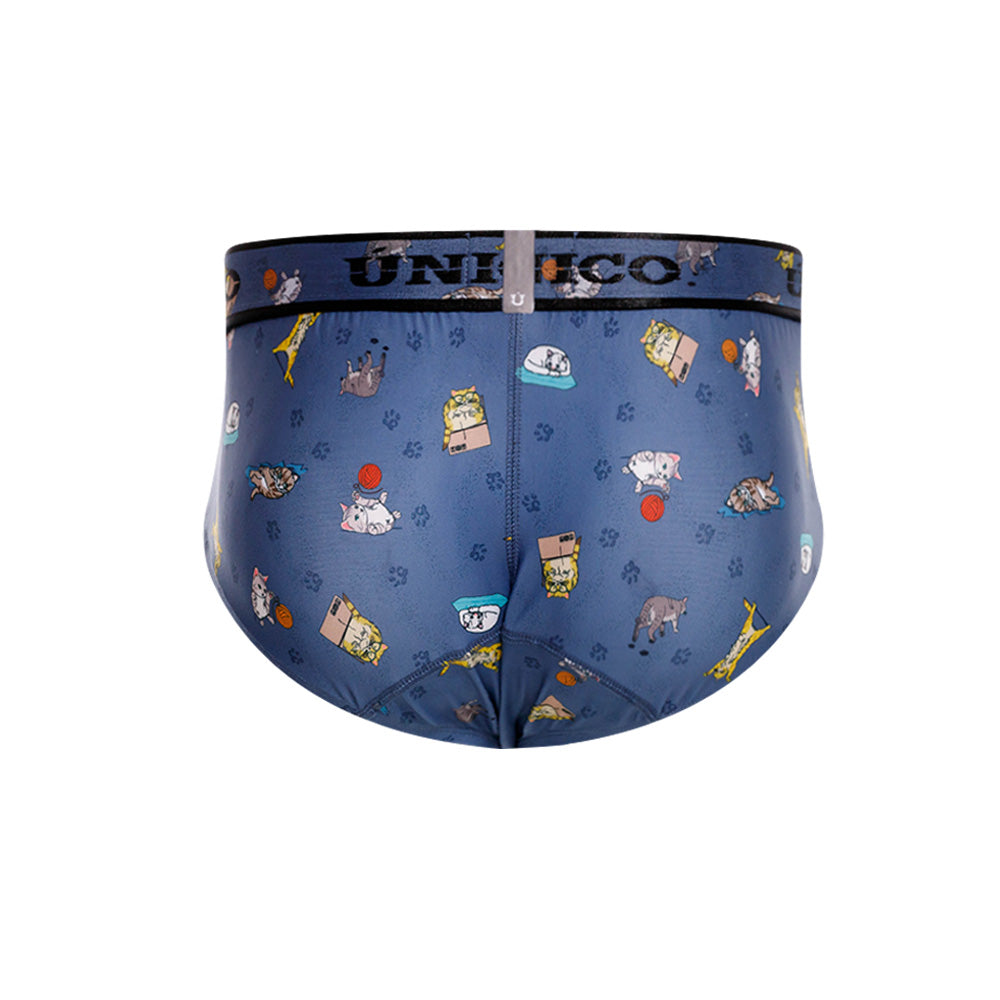 Mundo Unico Men’s Boxer Brief Micho Azul - Microfiber Boxer Briefs with Cat Print & Support Pouch