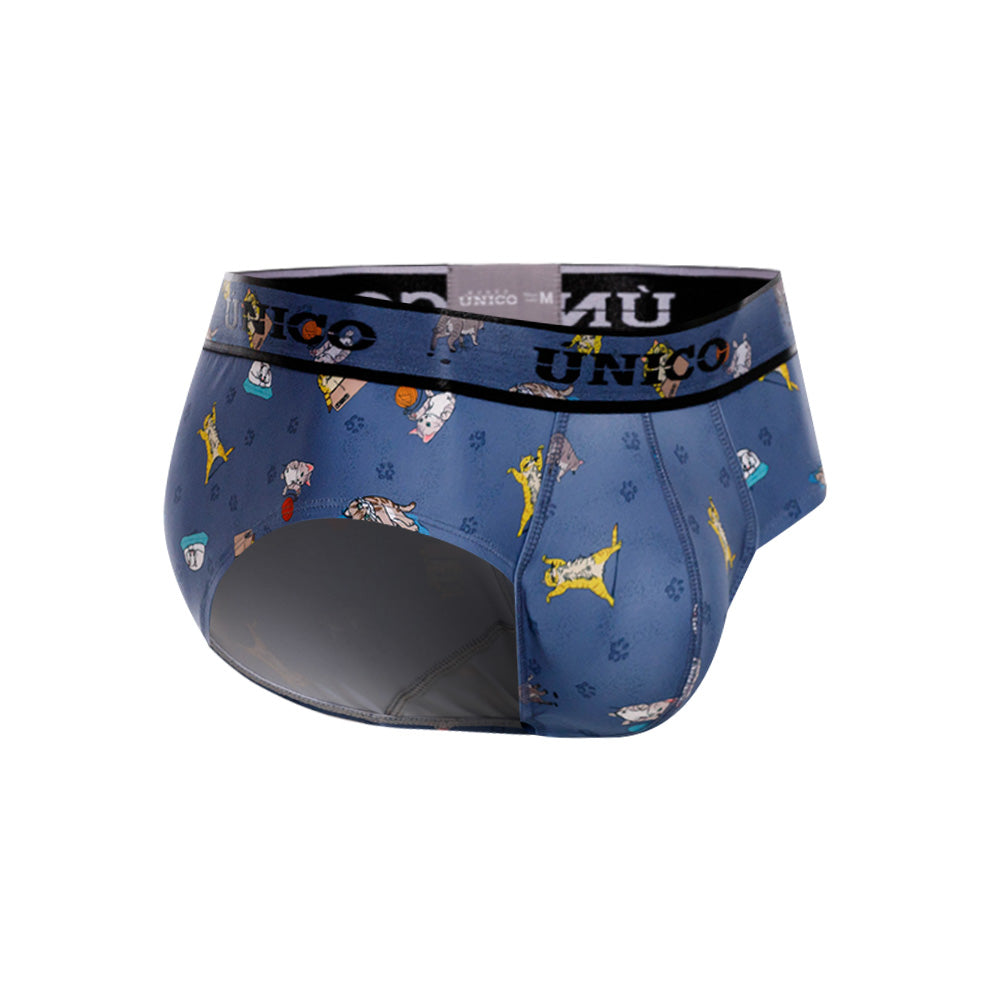 Mundo Unico Men’s Boxer Brief Micho Azul - Microfiber Boxer Briefs with Cat Print & Support Pouch