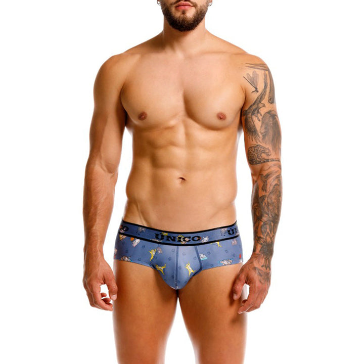 Mundo Unico Men’s Boxer Brief Micho Azul - Microfiber Boxer Briefs with Cat Print & Support Pouch