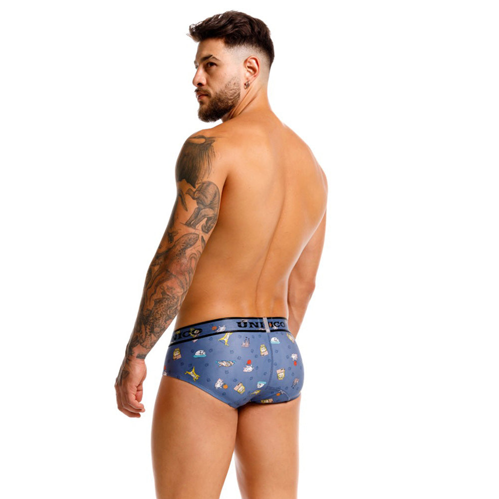 Mundo Unico Men’s Boxer Brief Micho Azul - Microfiber Boxer Briefs with Cat Print & Support Pouch