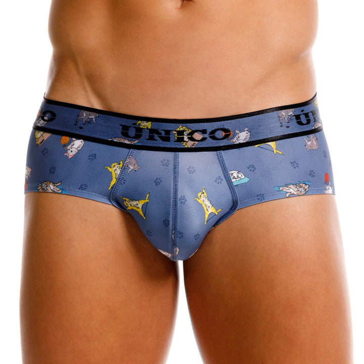Mundo Unico Men’s Boxer Brief Micho Azul - Microfiber Boxer Briefs with Cat Print & Support Pouch