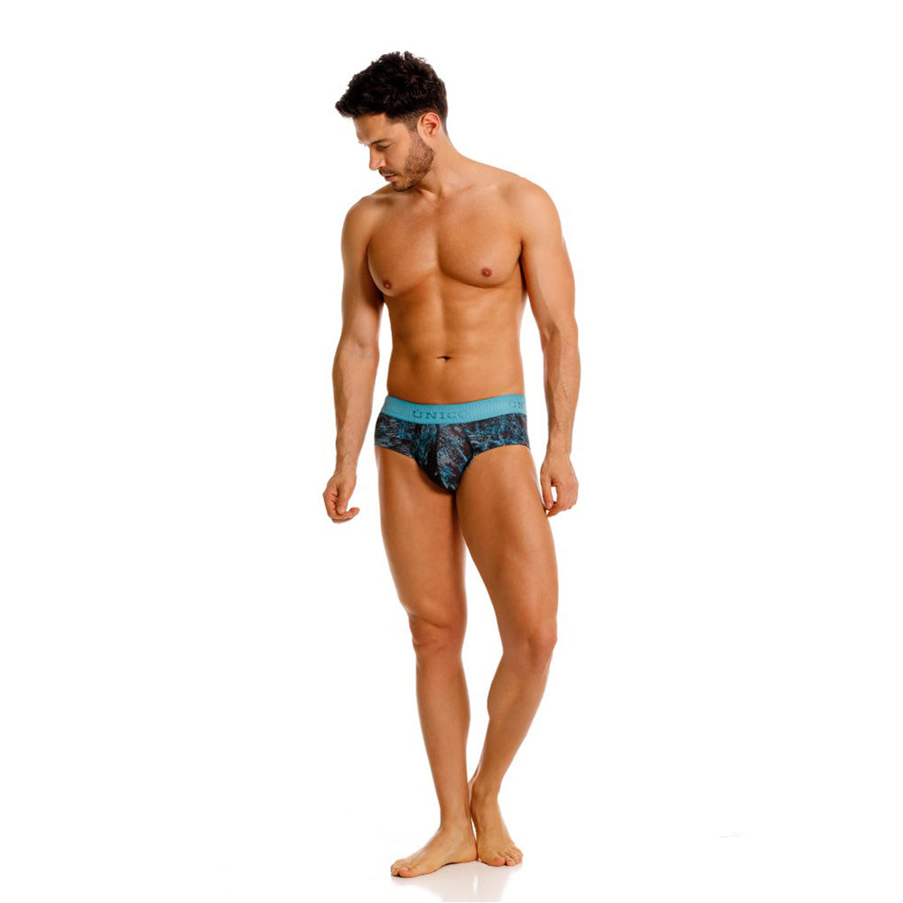 MUNDO ÚNICO Blue Olas Print Microfiber Boxer Brief (BOXER BRIEF OLAS AZUL)