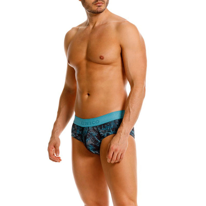 MUNDO ÚNICO Blue Olas Print Microfiber Boxer Brief (BOXER BRIEF OLAS AZUL)