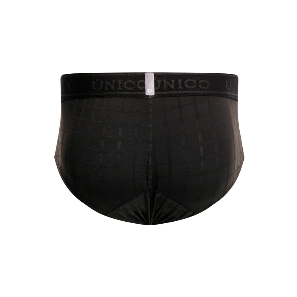 Unico Mustank Men's Boxer Brief - Black Jacquard Microfibre with Branded Elastic