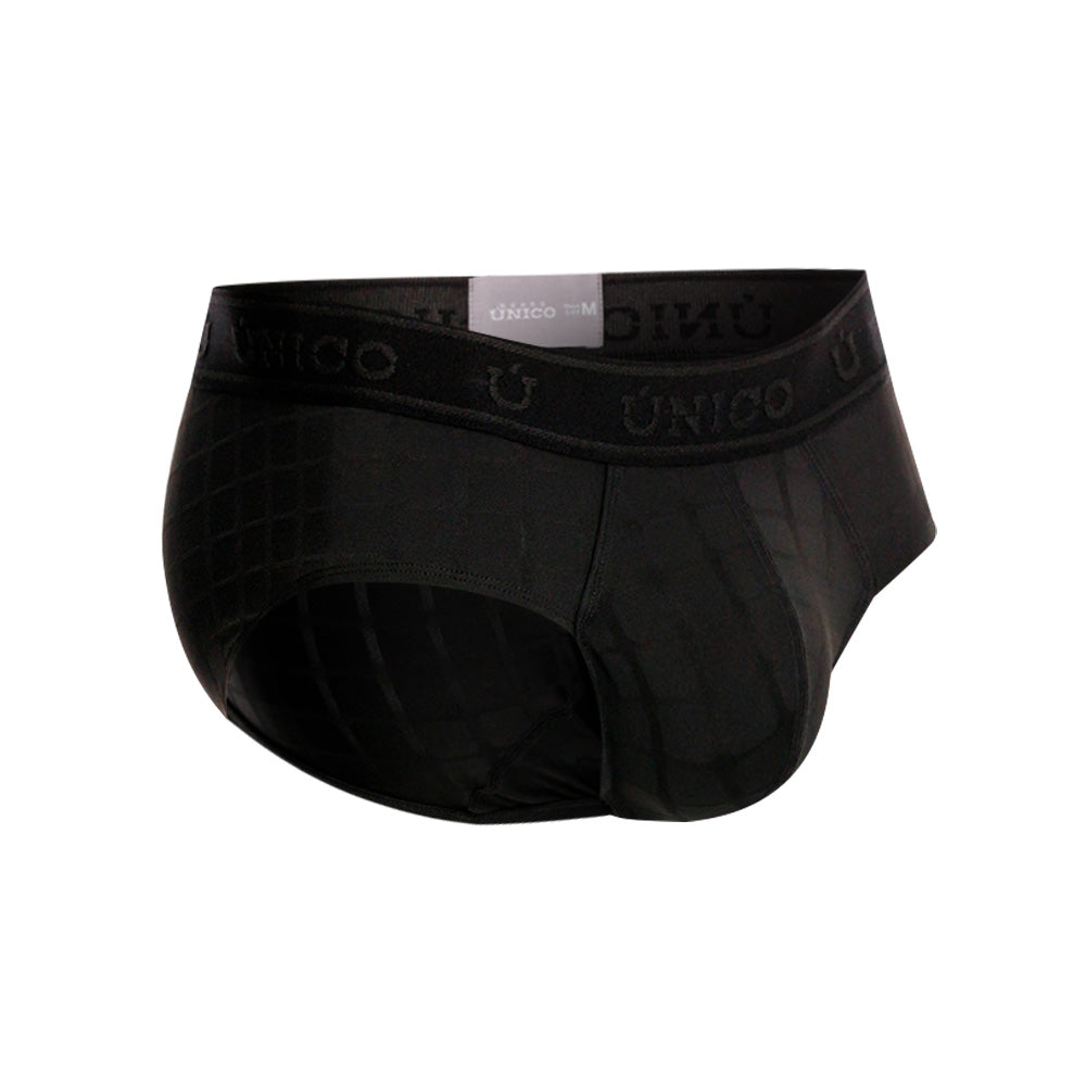Unico Mustank Men's Boxer Brief - Black Jacquard Microfibre with Branded Elastic