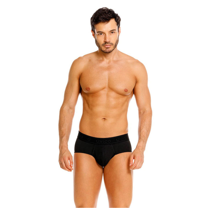 Unico Mustank Men's Boxer Brief - Black Jacquard Microfibre with Branded Elastic