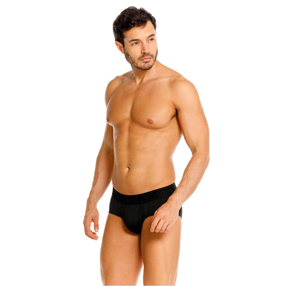 Unico Mustank Men's Boxer Brief - Black Jacquard Microfibre with Branded Elastic