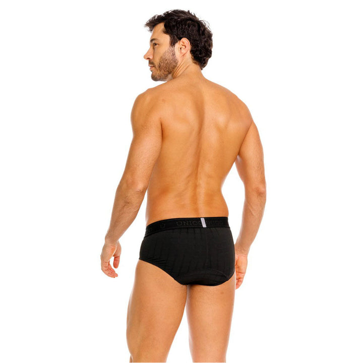 Unico Mustank Men's Boxer Brief - Black Jacquard Microfibre with Branded Elastic